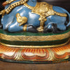 Brass Nandi Idol, The Sacred Guardian in Golden Accents, Mystic Blue Finish 10"