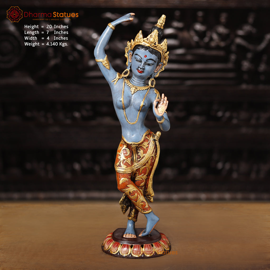 Brass Tara Statue, Standing Posture With Colorful combination 20"