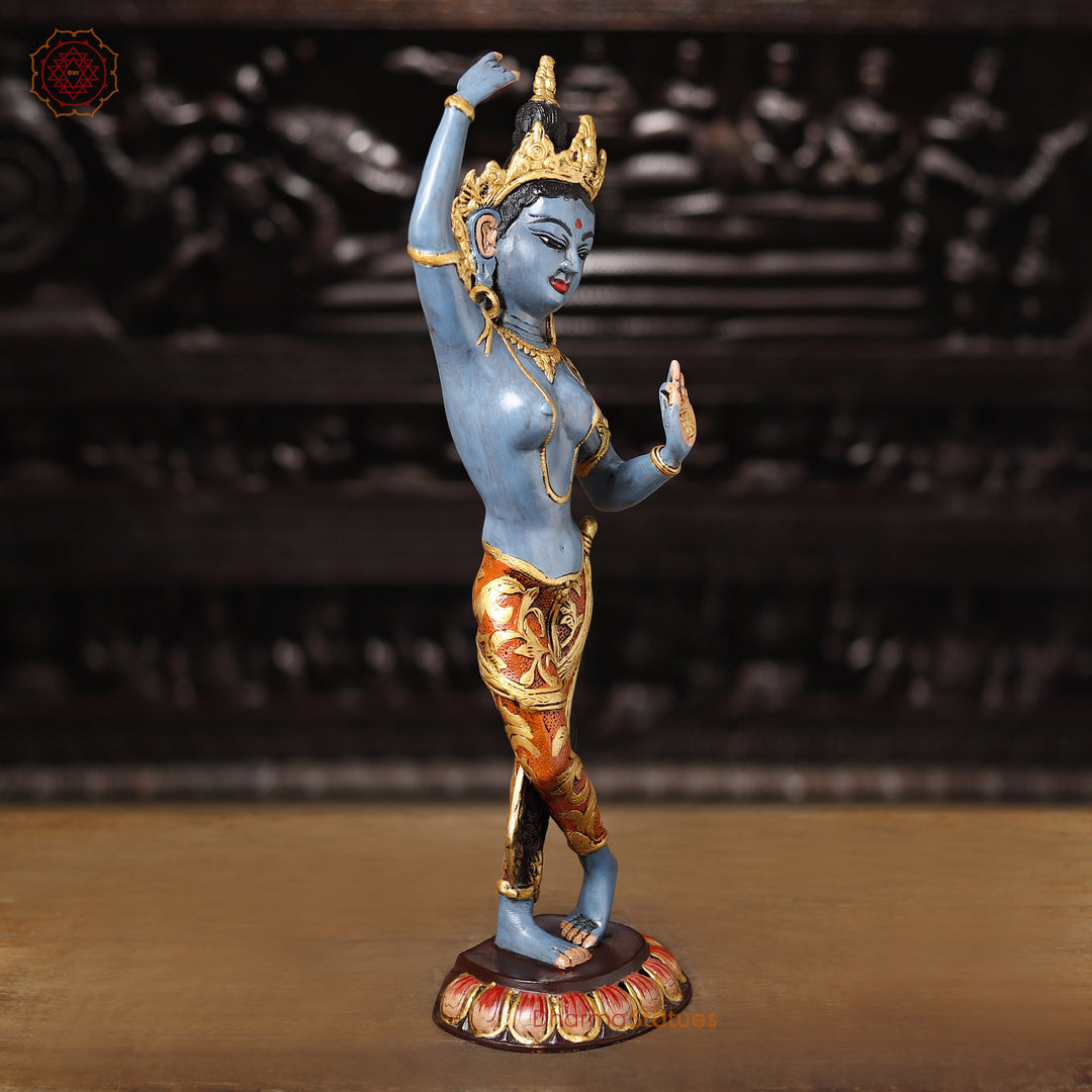 Brass Tara Statue, Standing Posture With Colorful combination 20"