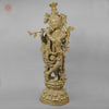 Brass Krishna Playing Flute, Green Patina Finish, 46"