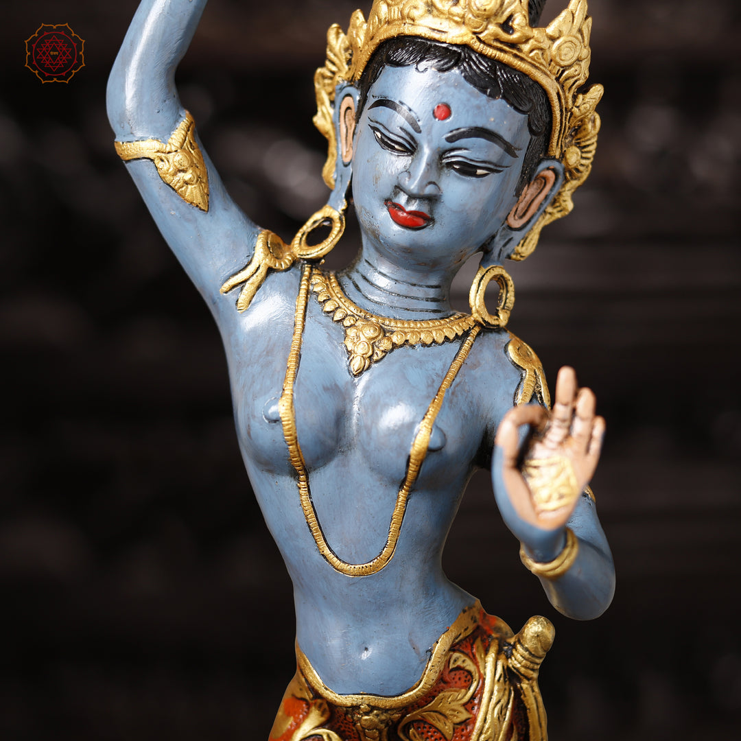 Brass Tara Statue, Standing Posture With Colorful combination 20"