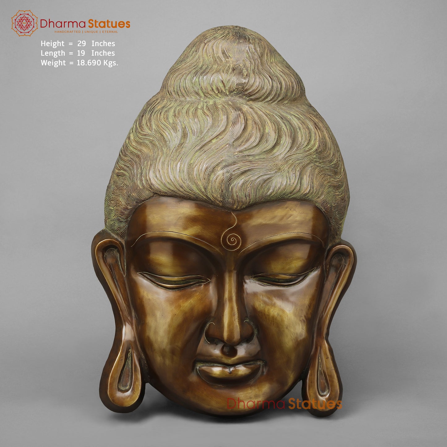 Brass Buddha Head , Copper Finish 29"