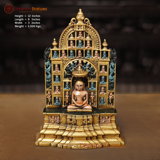 Brass Buddha Statue, Meditating Buddha in a Frame 12" Front View