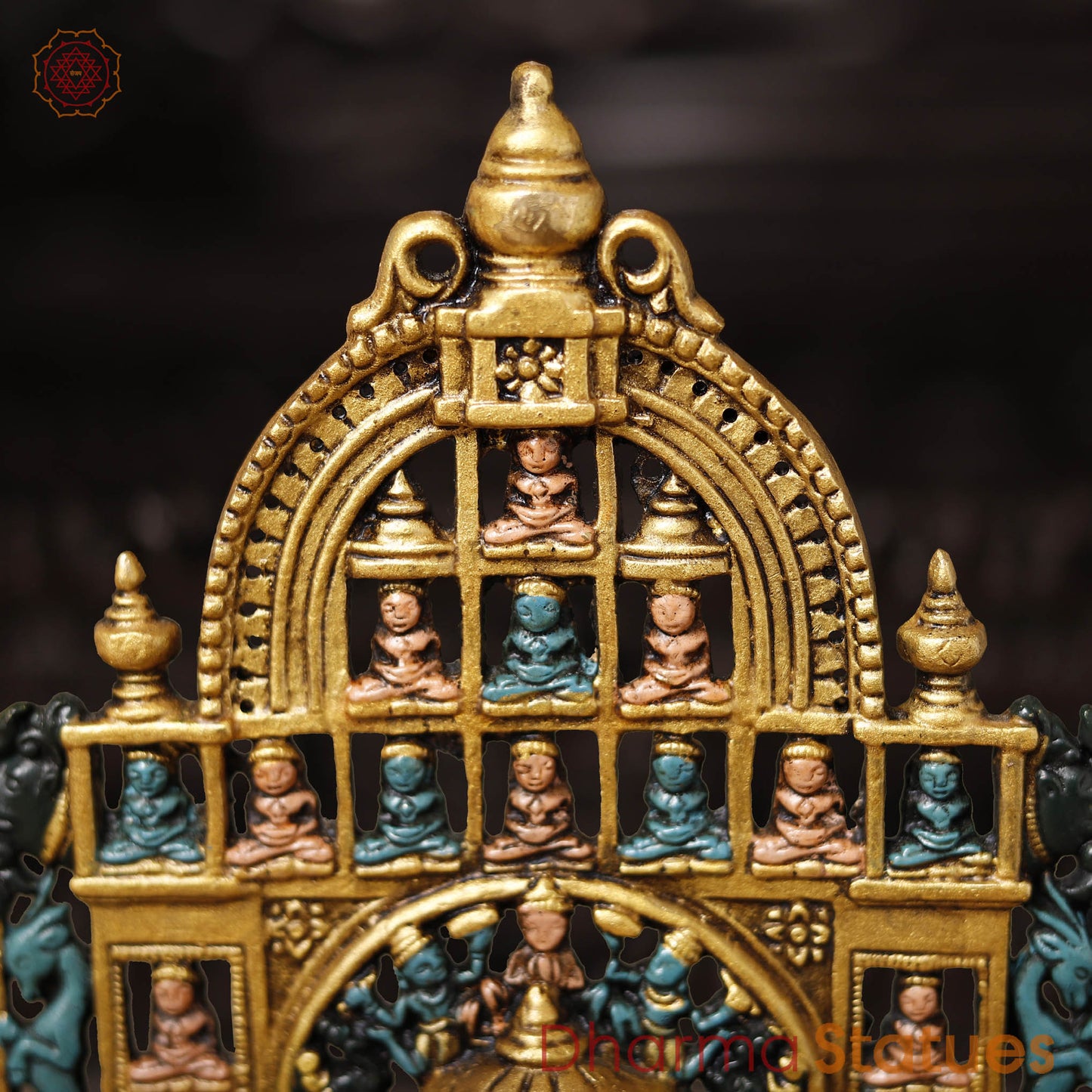 Brass Lord Mahavir, Lord Mahavir Jain Tirthankar Sitting on Throne. 12"