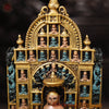 Brass Lord Mahavir, Lord Mahavir Jain Tirthankar Sitting on Throne. 12"