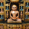 Brass Lord Mahavir, Lord Mahavir Jain Tirthankar Sitting on Throne. 12"