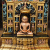 Brass Lord Mahavir, Lord Mahavir Jain Tirthankar Sitting on Throne. 12"