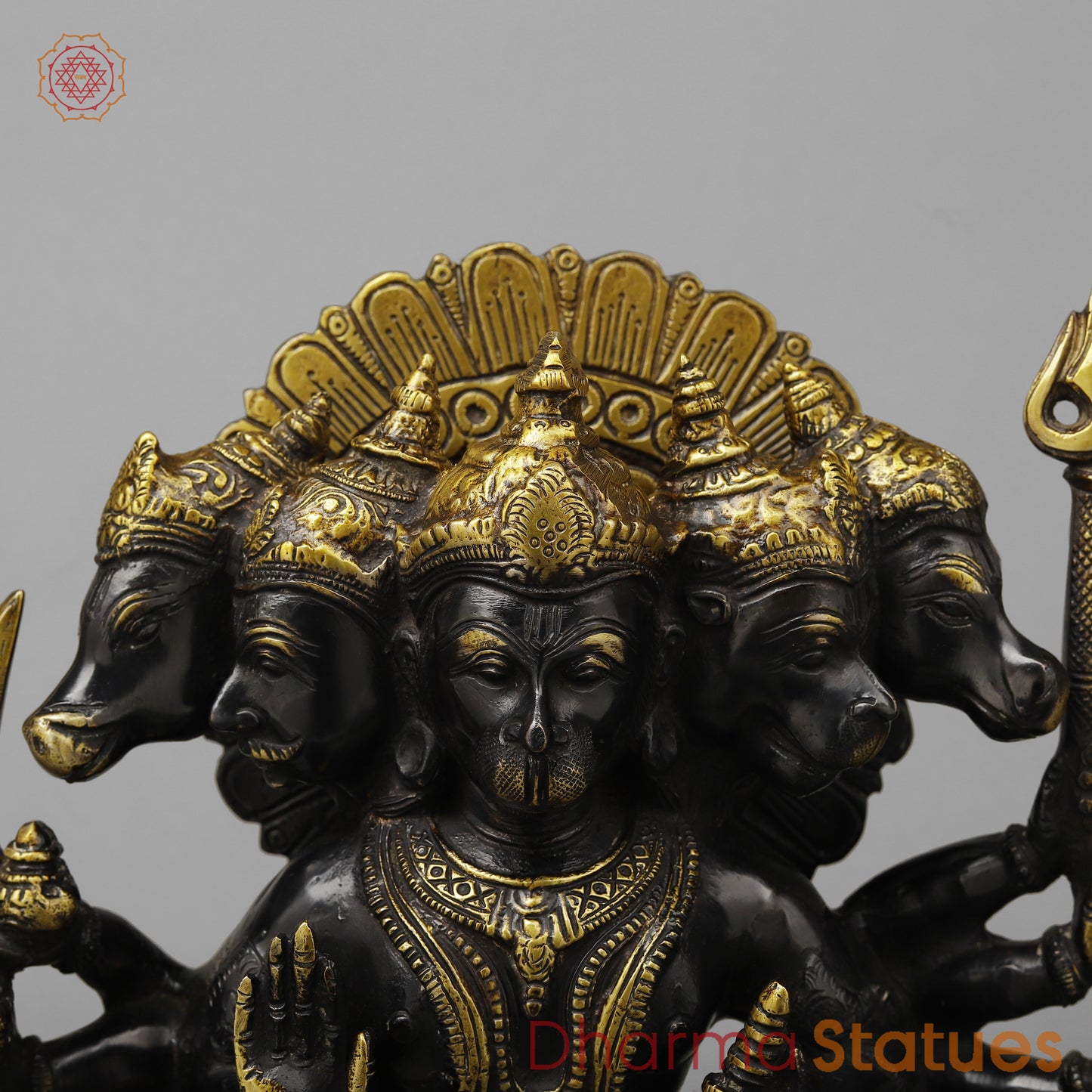 Brass Panchamukhi Hanuman (5 Face Hanuman), Royal Black & Gold Finish, 13"