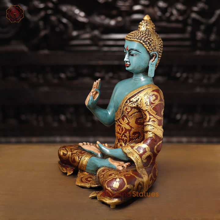 Brass Buddha Statues, Blessing Buddha, Hand Painted 17"