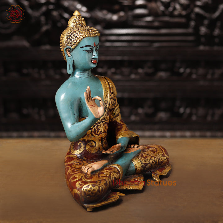 Brass Buddha Statues, Blessing Buddha, Hand Painted 17"