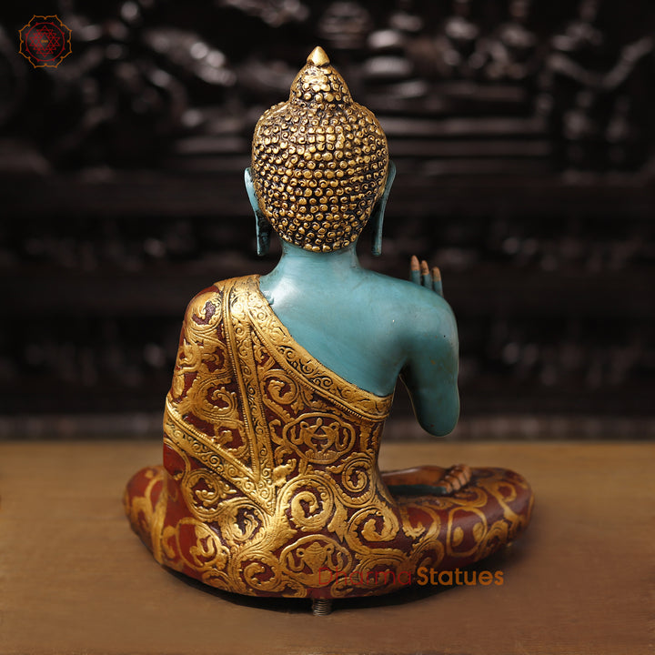 Brass Buddha Statues, Blessing Buddha, Hand Painted 17"