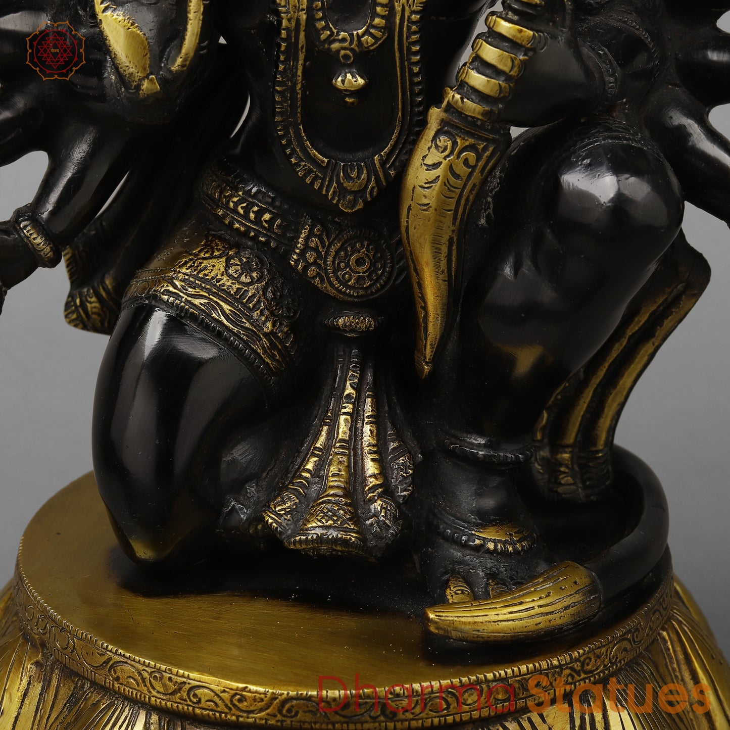 Brass Panchamukhi Hanuman (5 Face Hanuman), Royal Black & Gold Finish, 13"