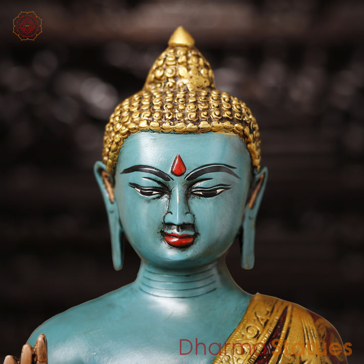 Brass Buddha Statues, Blessing Buddha, Hand Painted 17"