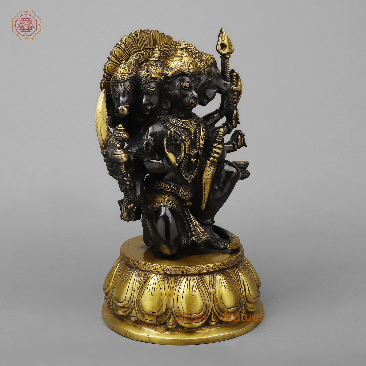 Brass Panchamukhi Hanuman (5 Face Hanuman), Royal Black & Gold Finish, 13"