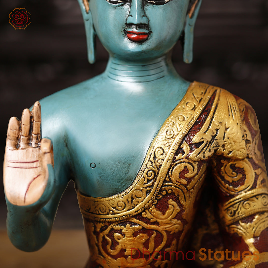 Brass Buddha Statues, Blessing Buddha, Hand Painted 17"