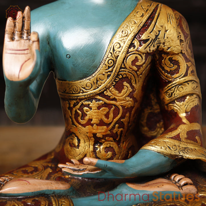 Brass Buddha Statues, Blessing Buddha, Hand Painted 17"