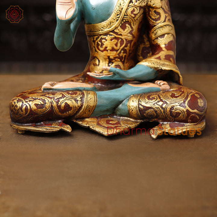 Brass Buddha Statues, Blessing Buddha, Hand Painted 17"