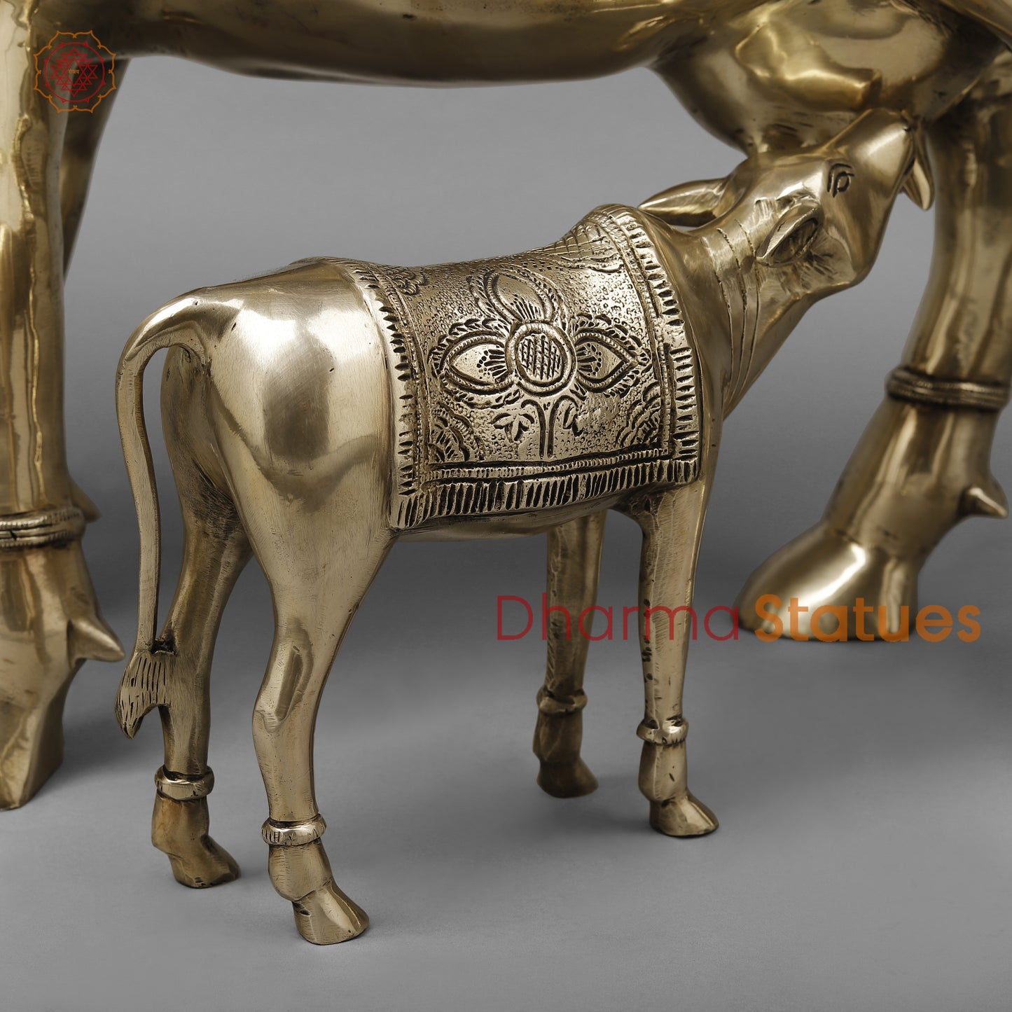Brass Cow With Calf (Kamdhenu), Smooth Finish, 24"