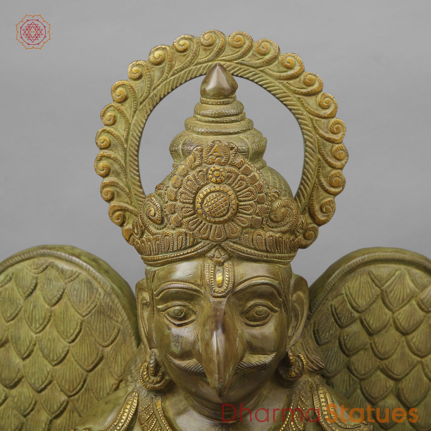 Brass Garuda Seated, Green Patina Finish, 28"