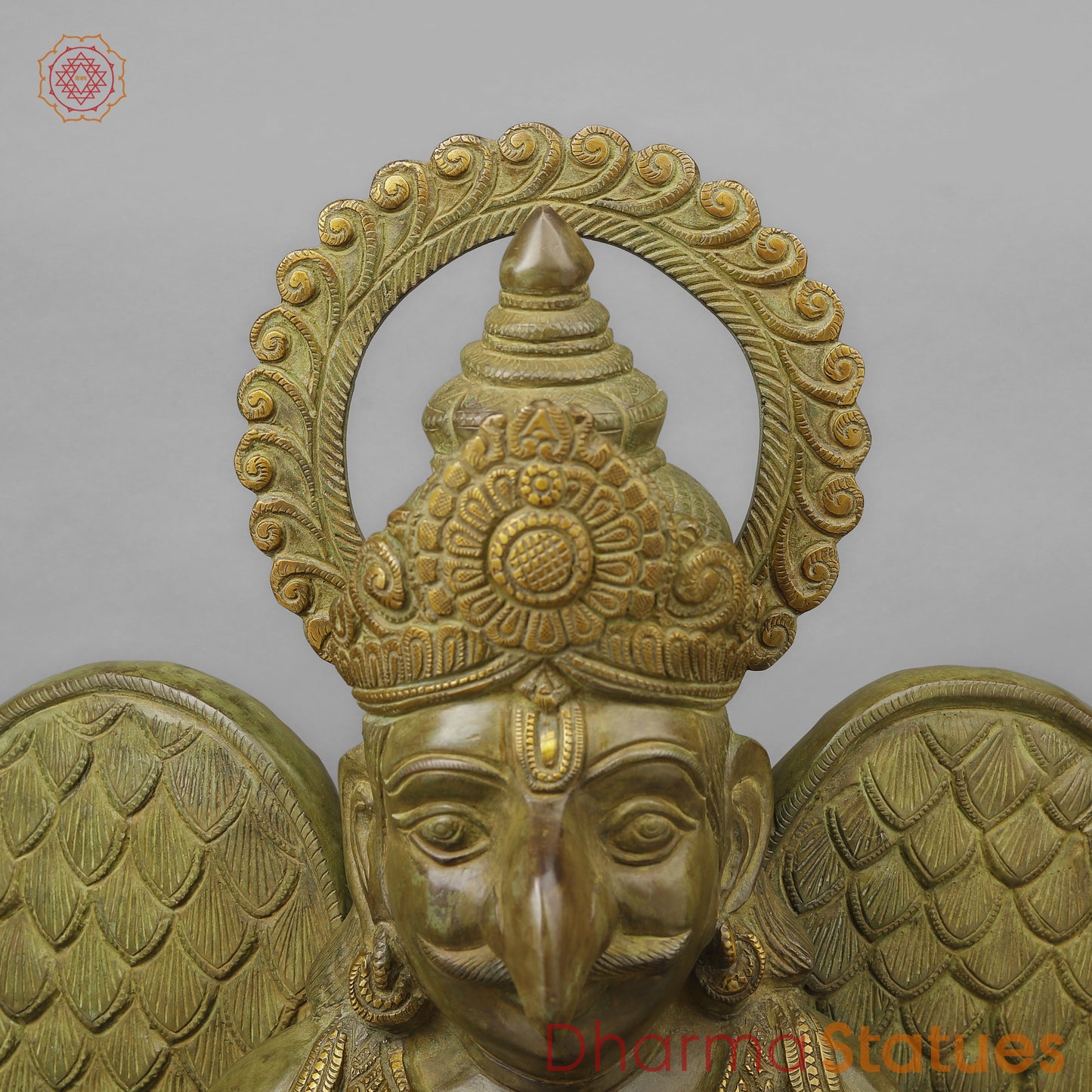 Brass Garuda Seated, Green Patina Finish, 28"
