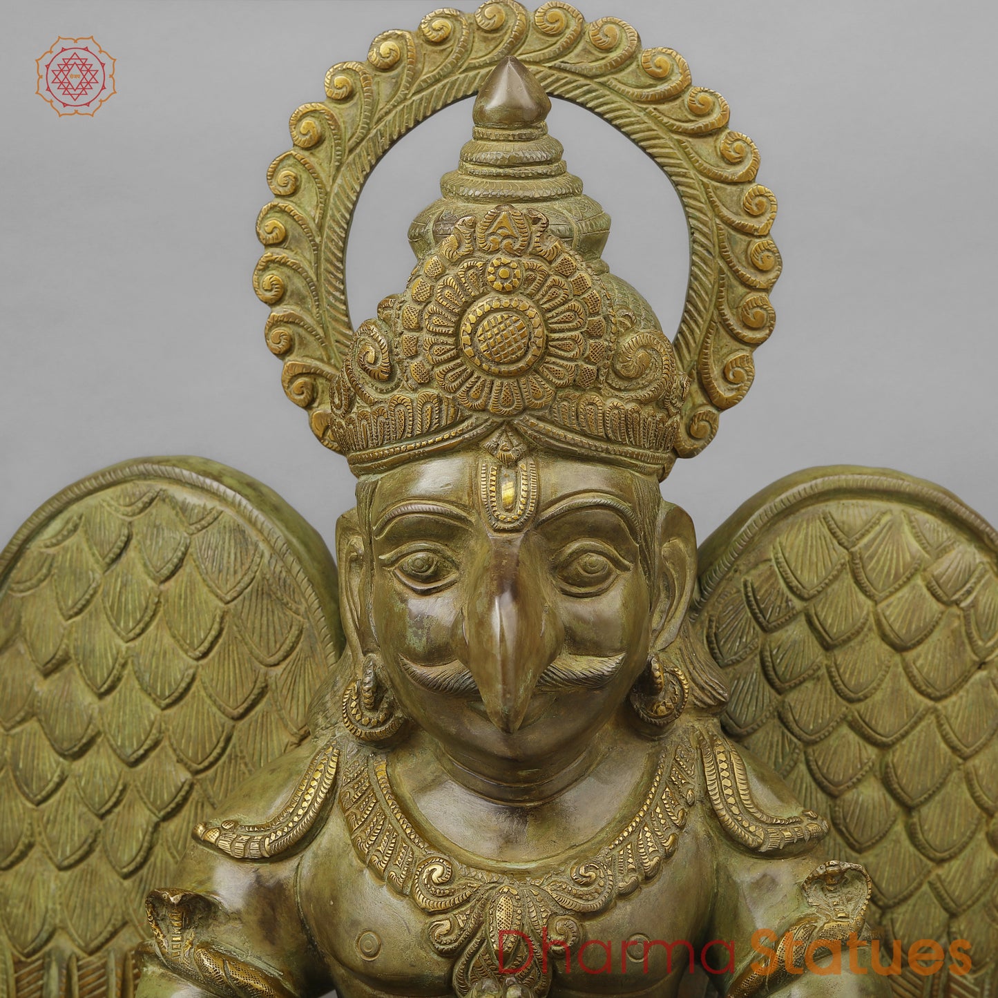 Brass Garuda Seated, Green Patina Finish, 28"