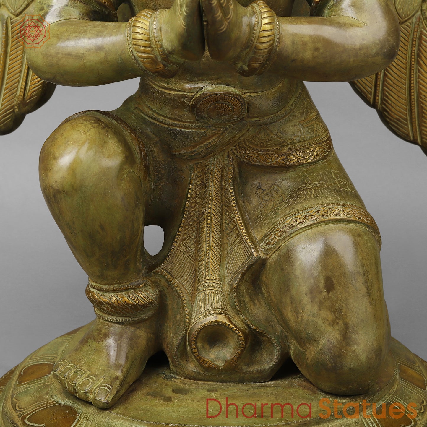 Brass Garuda Seated, Green Patina Finish, 28"