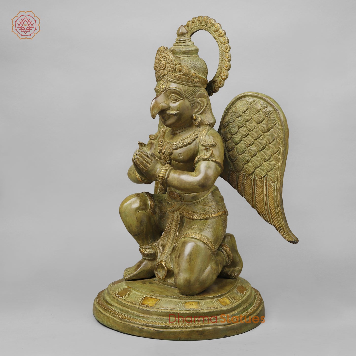 Brass Garuda Seated, Green Patina Finish, 28"