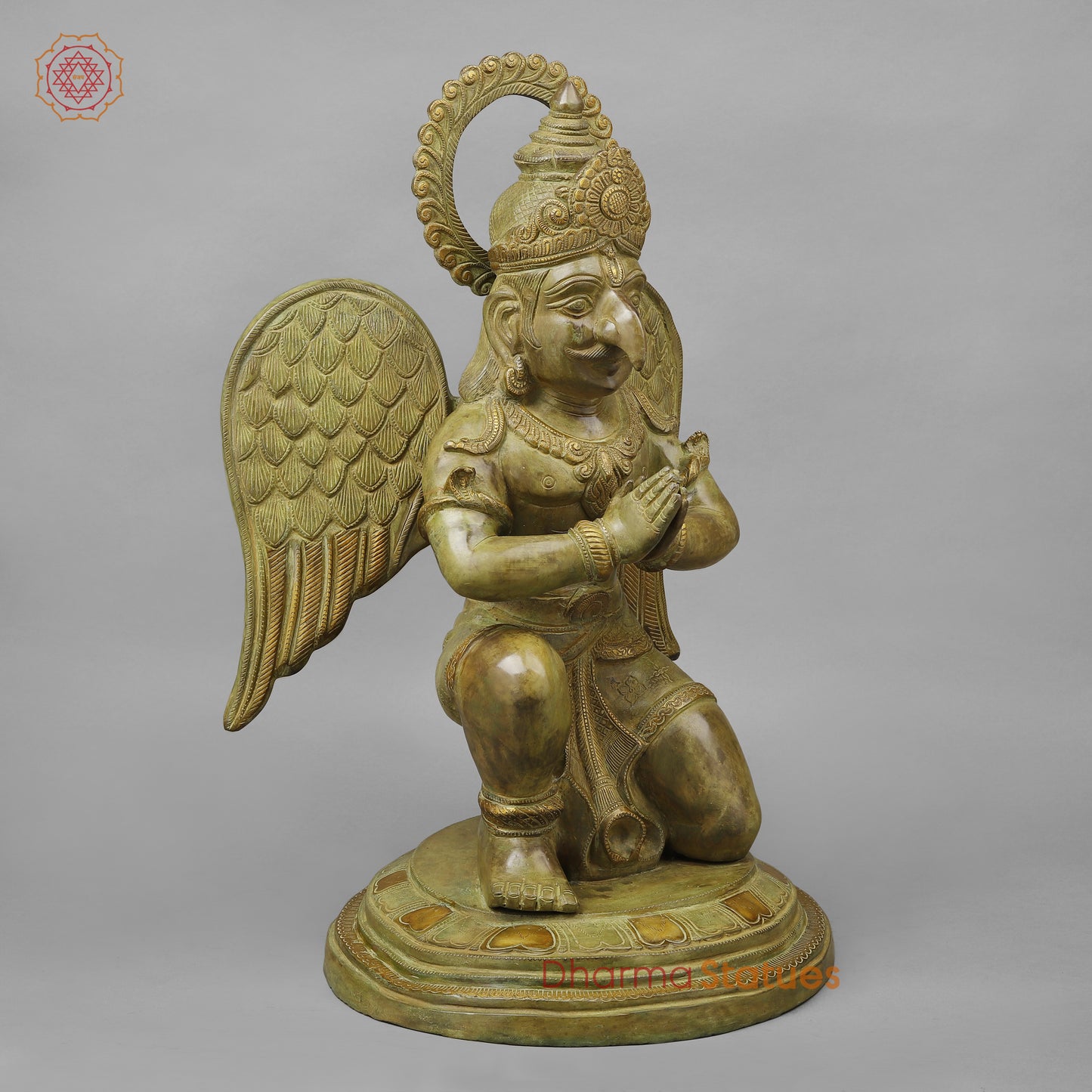 Brass Garuda Seated, Green Patina Finish, 28"