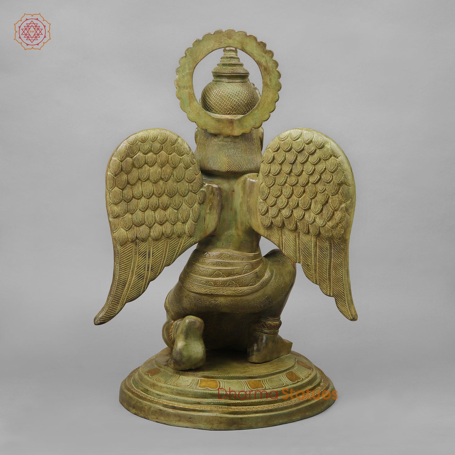 Brass Garuda Seated, Green Patina Finish, 28"