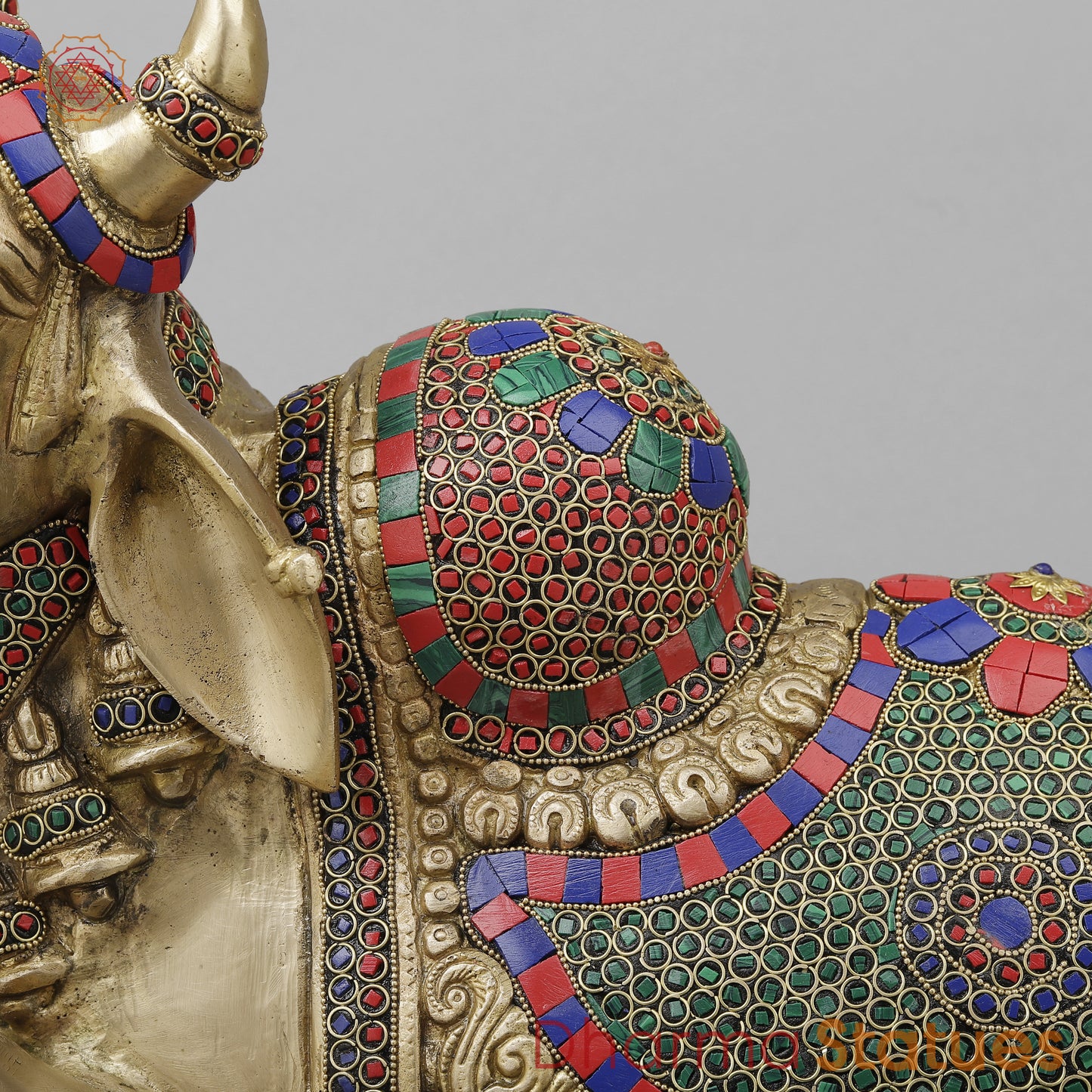 Brass Nandi Seated With Stonework, Golden Finish, 21”