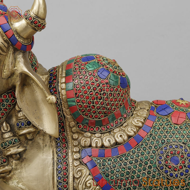 Brass Nandi Seated With Stonework, Golden Finish, 21”