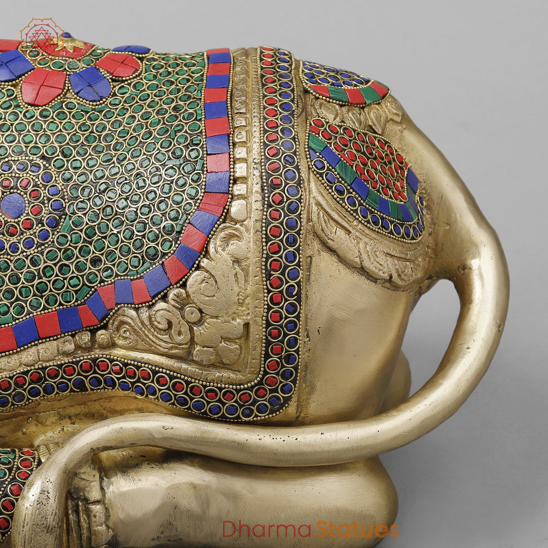 Brass Nandi Seated With Stonework, Golden Finish, 21”