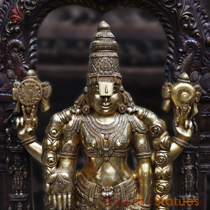 Brass Balaji Standing carved with 10 Avtars on Frame & Ashtalakshmi on Base (large) , Copper & Gold Finish85"