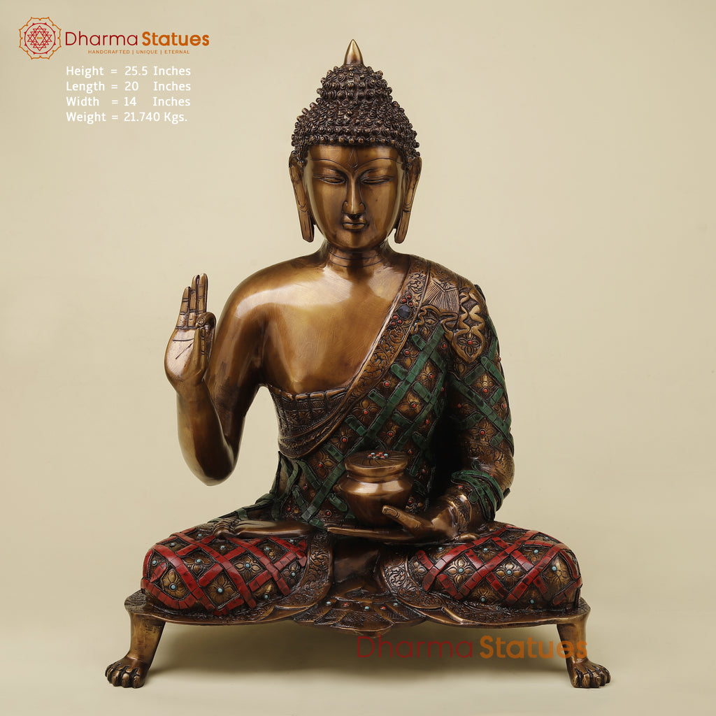 Brass Buddha Seated, Copper & Stone Finish, 25.5"