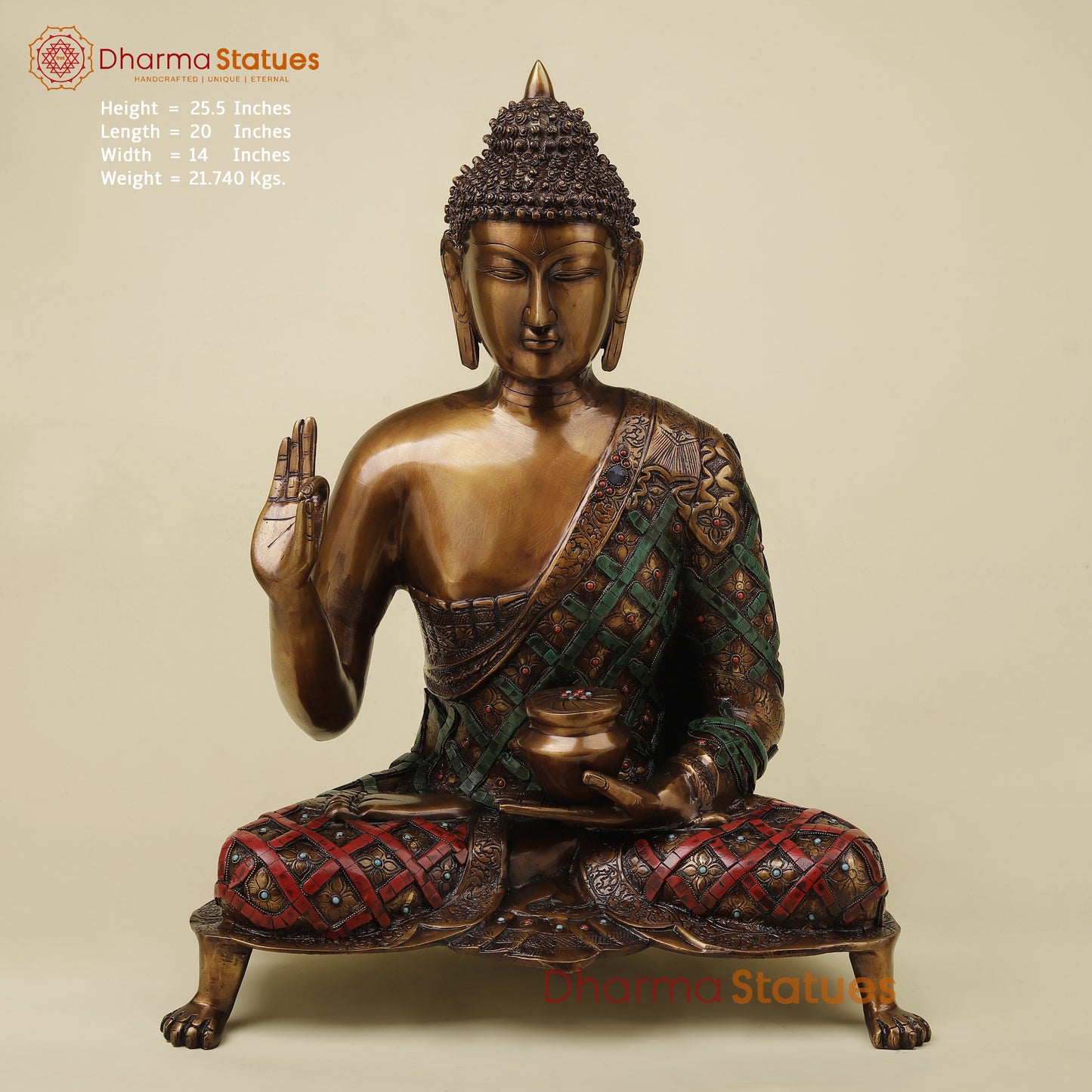 Brass Buddha Seated, Copper & Stone Finish, 25.5"