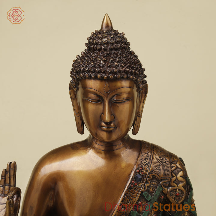 Brass Buddha Seated, Copper & Stone Finish, 25.5"
