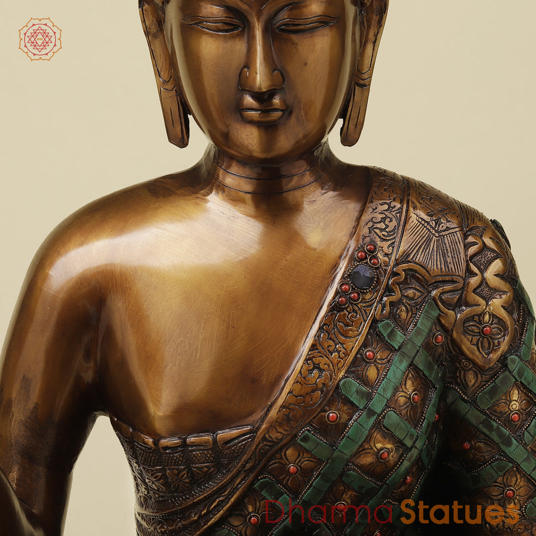 Brass Buddha Seated, Copper & Stone Finish, 25.5"
