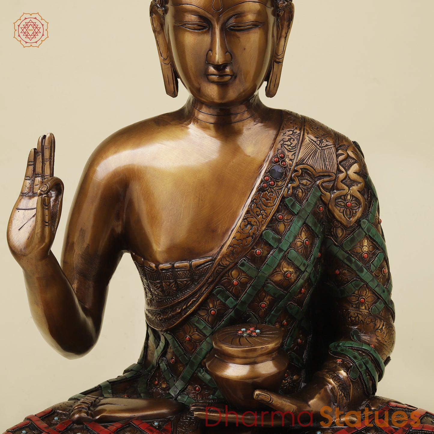 Brass Buddha Seated, Copper & Stone Finish, 25.5"