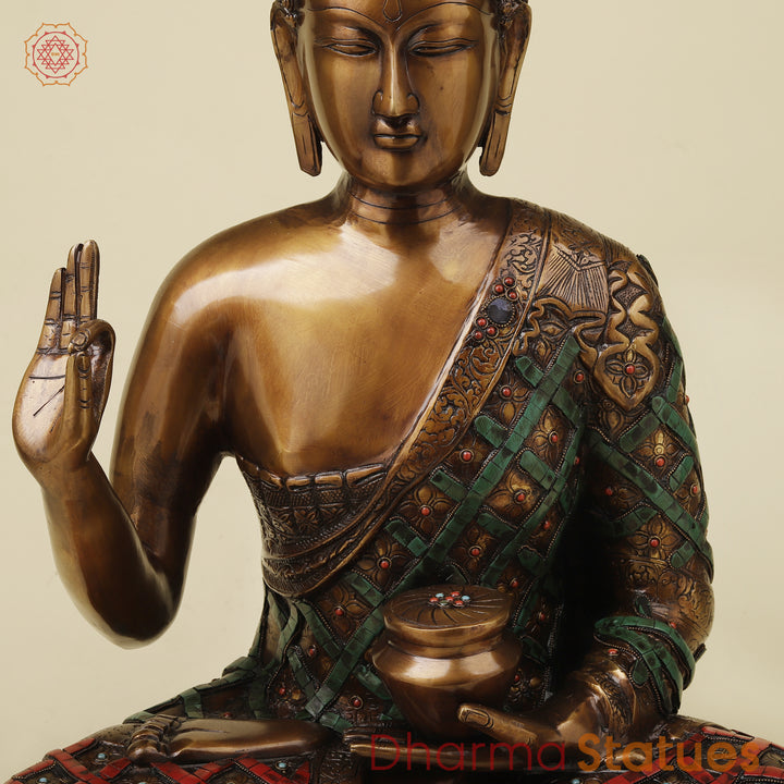 Brass Buddha Seated, Copper & Stone Finish, 25.5"