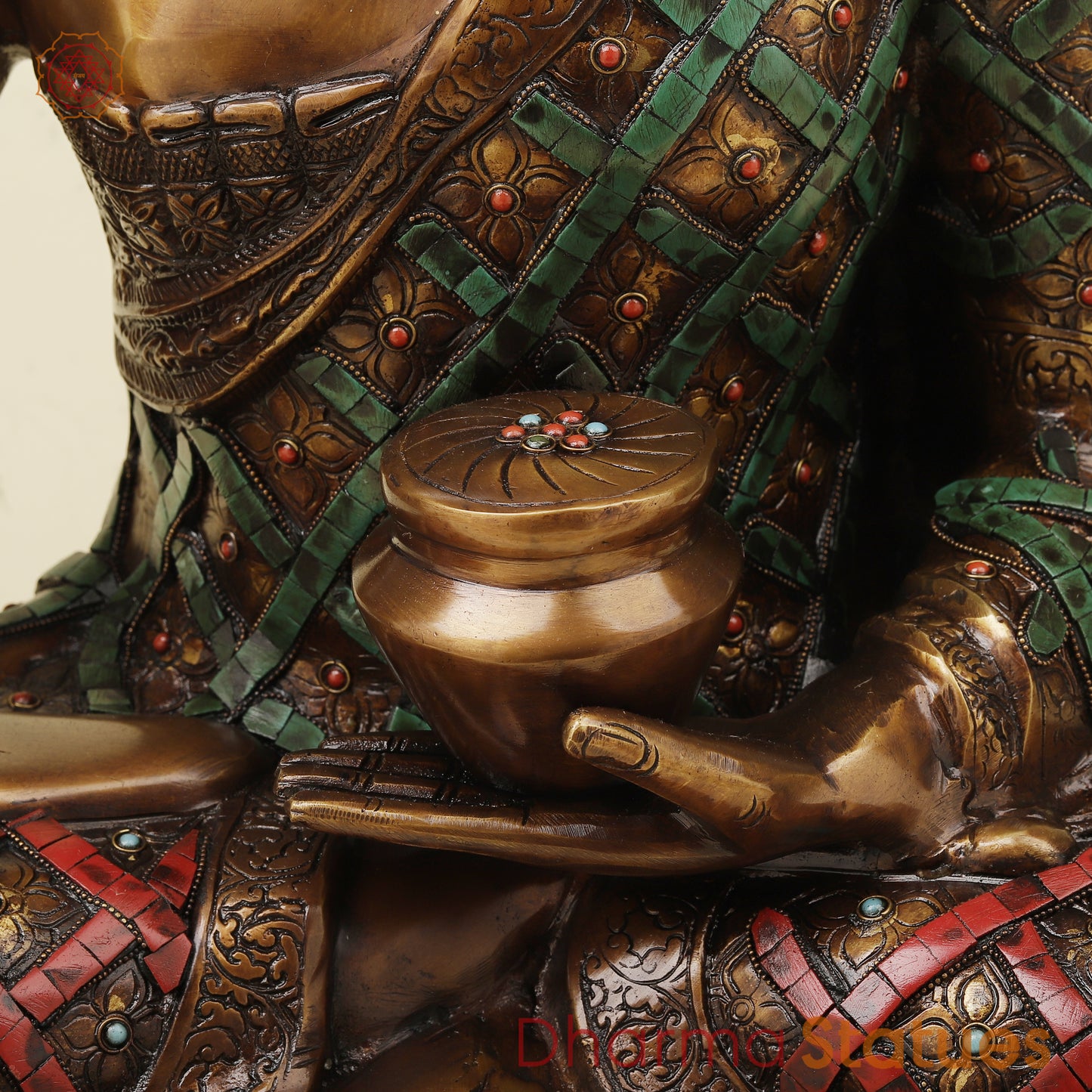 Brass Buddha Seated, Copper & Stone Finish, 25.5"