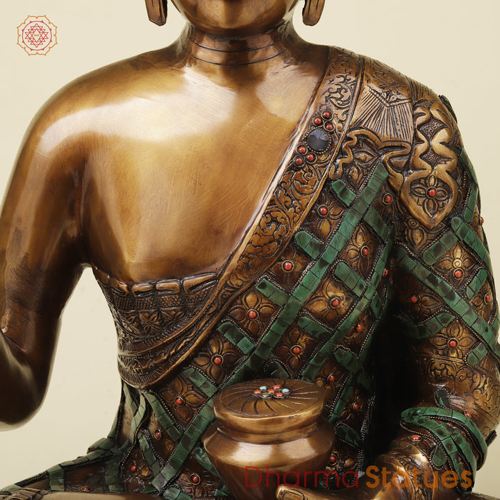 Brass Buddha Seated, Copper & Stone Finish, 25.5"