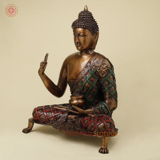 Brass Buddha Seated, Copper & Stone Finish, 25.5"