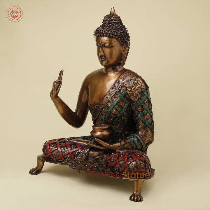 Brass Buddha Seated, Copper & Stone Finish, 25.5"