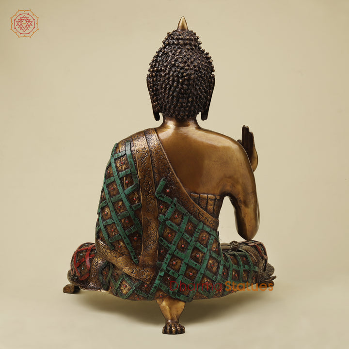 Brass Buddha Seated, Copper & Stone Finish, 25.5"