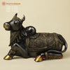 Brass Nandi Seated With Fine Carving, Black & Golden Finish, 15”