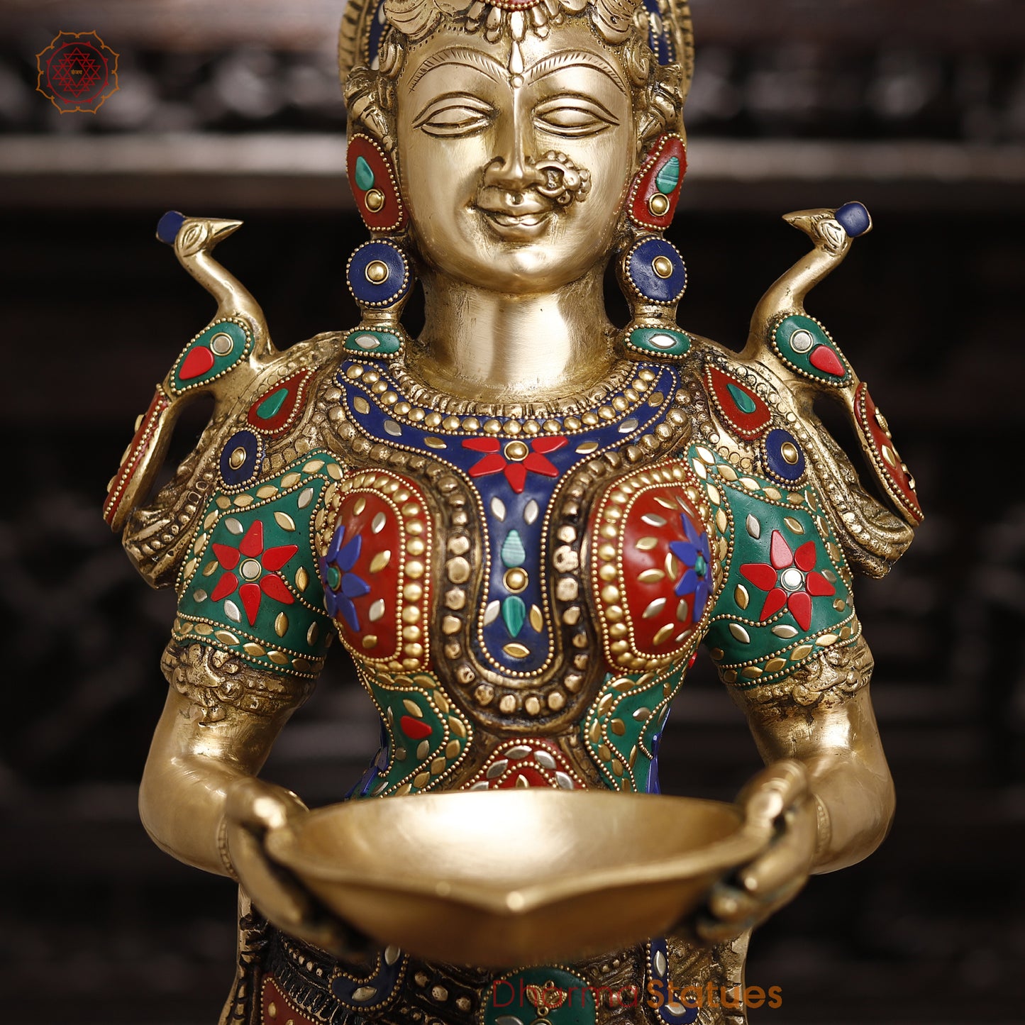 Brass Deep Lady Standing With Stone Work 30"