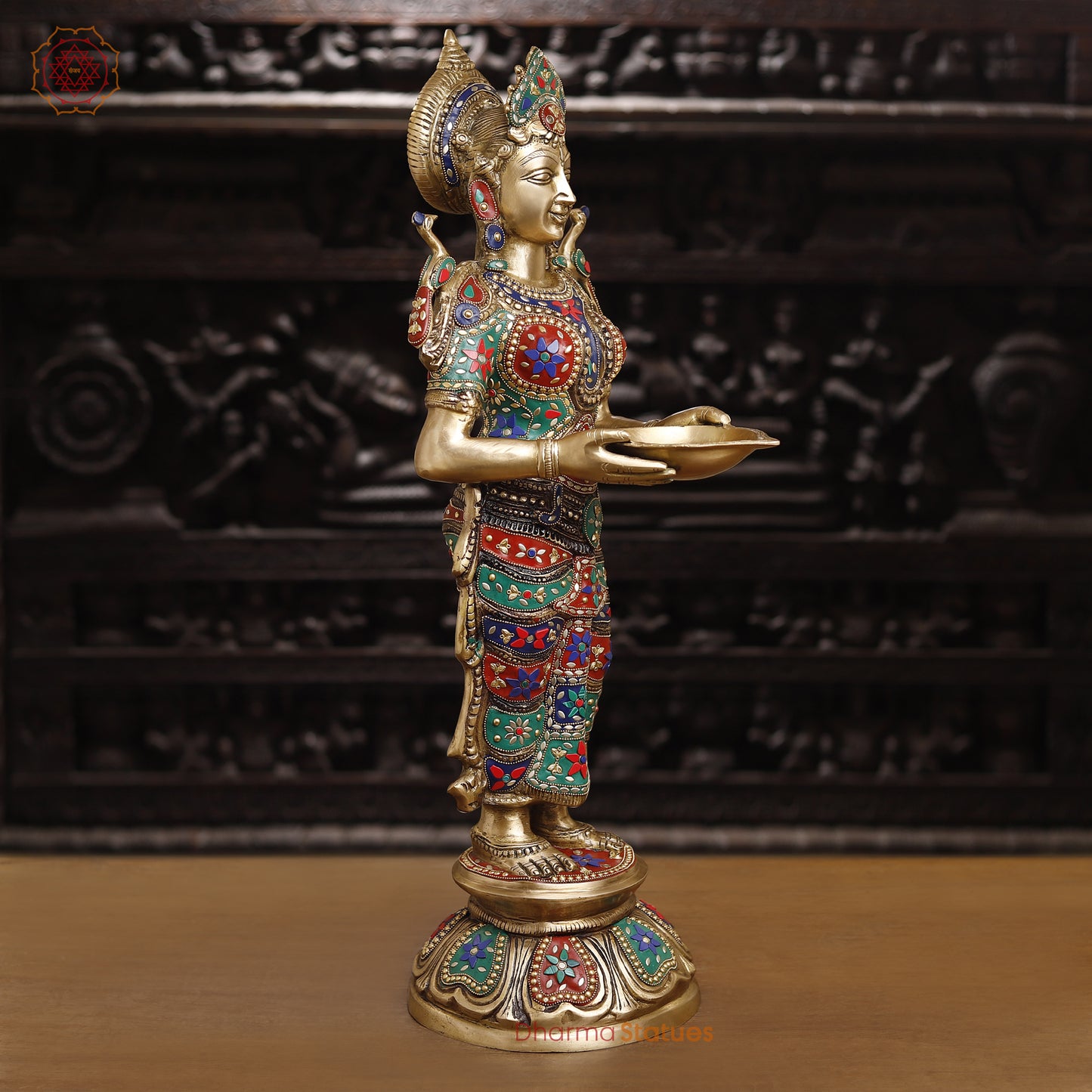 Brass Deep Lady Standing With Stone Work 30"