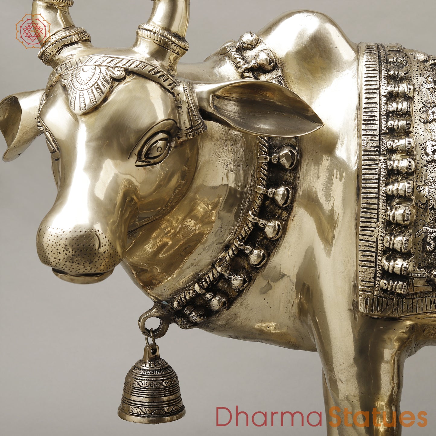 Brass Cow With Calf (Kamdhenu), Smooth Finish, 26"