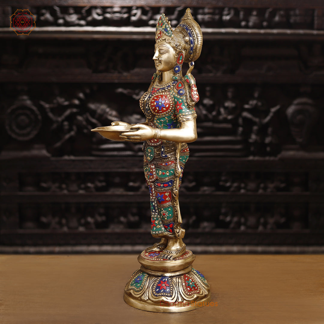 Brass Deep Lady Standing With Stone Work 30"