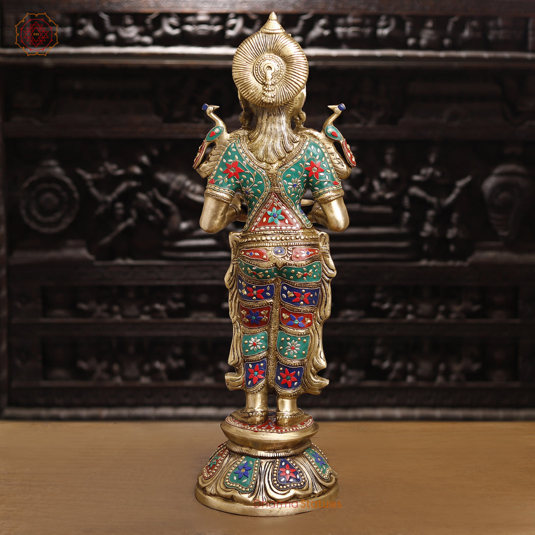 Brass Deep Lady Standing With Stone Work 30"
